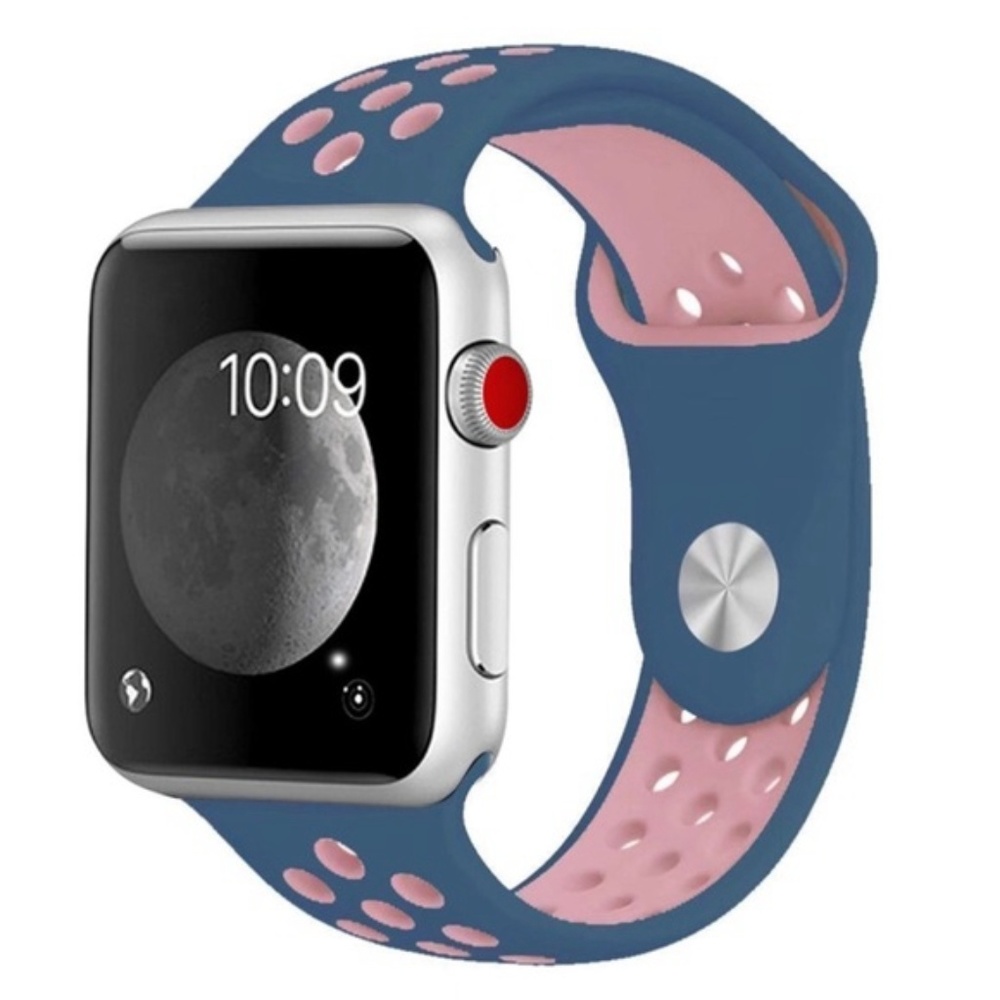 NEW Blue Pink Sport Silicone Band For Apple Watch - Picture 3 of 5